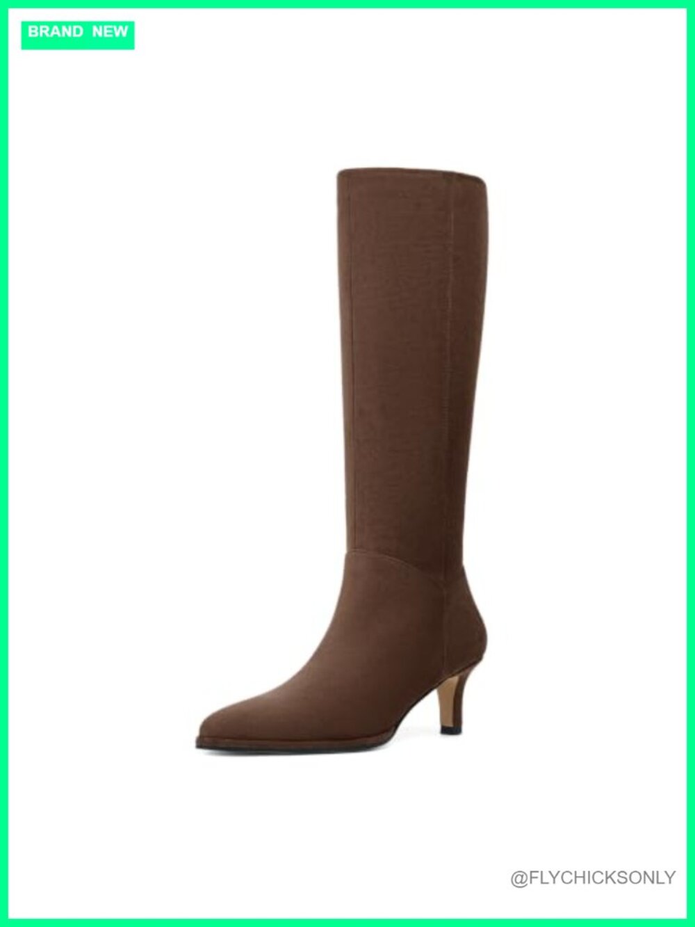 Women's Knee High Boots Kitten Heel Pointed Toe Faux Suede Side Zip